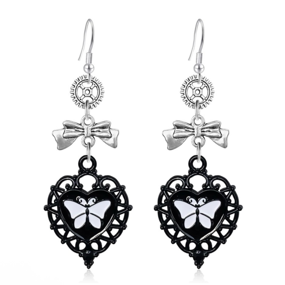 Elegant Silver and Black Butterfly Earrings
